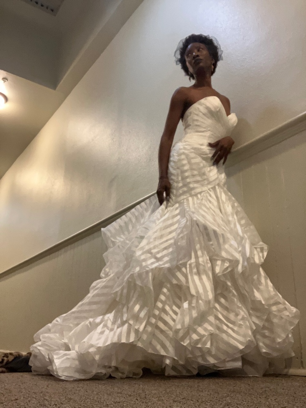 Strapless White Tiered Organza Wedding Gown